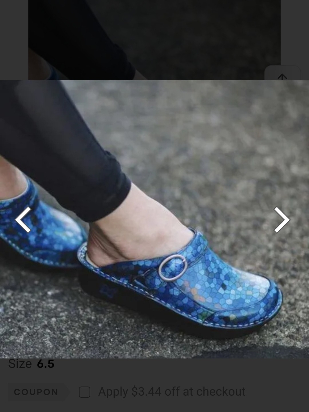 Alegria Blue Mosaic Slip-On Clogs with Buckle Accent